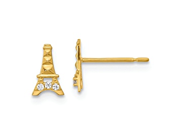 Picture of 14K Yellow Gold Kids Cubic Zirconia Eiffel Tower Post Earrings