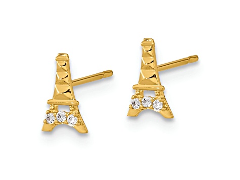 14K Yellow Gold Kids Cubic Zirconia Eiffel Tower Post Earrings
