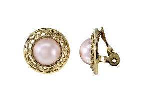 1928 Jewelry Gold Tone Round Pink Acrylic Clip Earrings