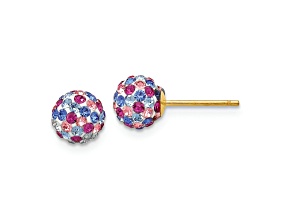 14k Yellow Gold 6mm Multi-Colored Crystal Ball Stud Earrings