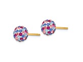 14k Yellow Gold 6mm Multi-Colored Crystal Ball Stud Earrings