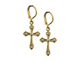 Symbols of Faith Gold-Tone Crystal Cross Drop Earrings