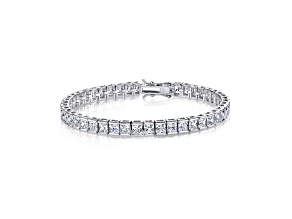 Clear Cubic Zirconia, Rhodium Plated over Brass Tennis Bracelet
