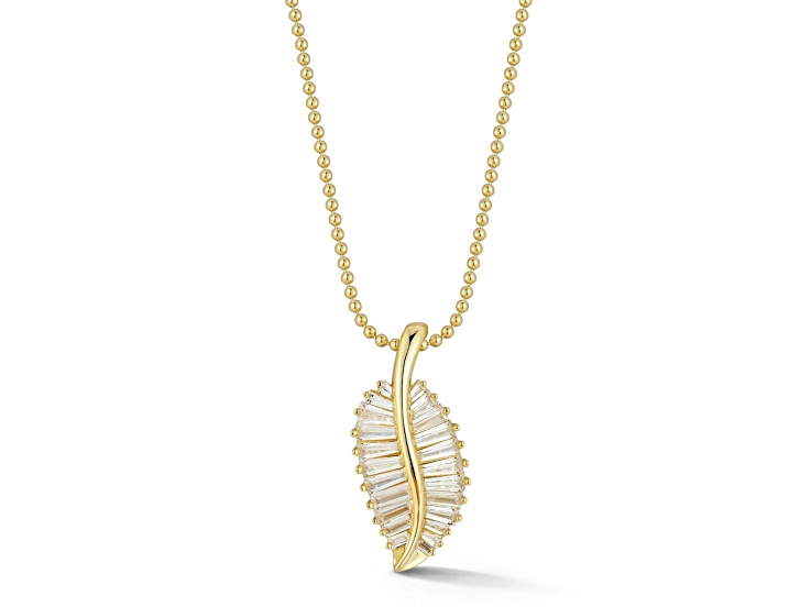 Sterling Statements 14K Yellow Gold Over Sterling Silver Baguette Cubic Zirconia Large Leaf Necklace