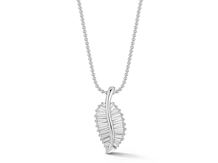 Sterling Statements Rhodium Over Sterling Silver Baguette Cubic Zirconia Large Leaf Necklace