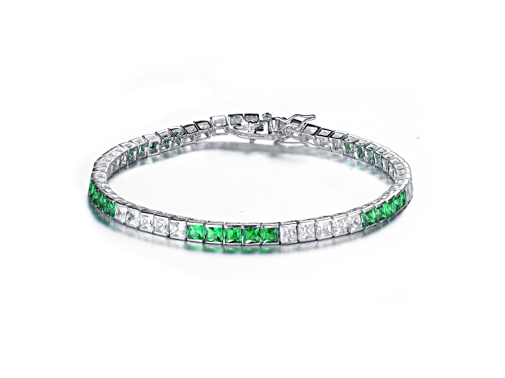 Emerald Green & Clear Cubic Zirconia, Sterling Silver Tennis Bracelet