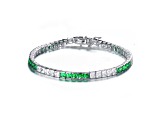Emerald Green & Clear Cubic Zirconia, Sterling Silver Tennis Bracelet