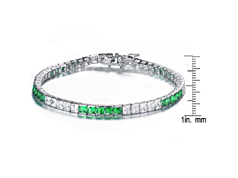 Emerald Green & Clear Cubic Zirconia, Sterling Silver Tennis Bracelet