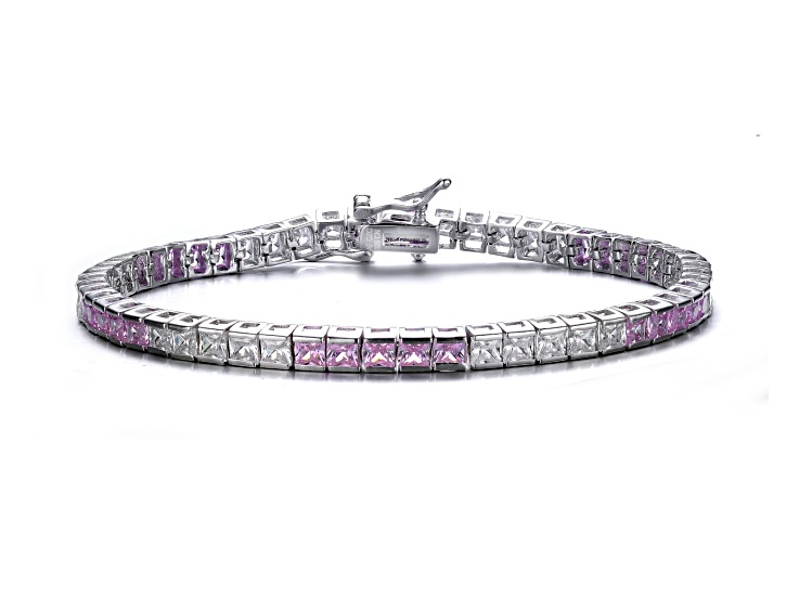 Pink & Clear Cubic Zirconia, Sterling Silver Tennis Bracelet