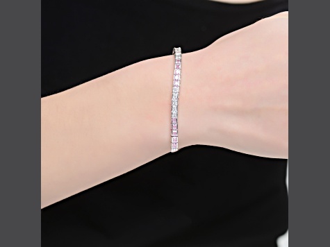 Pink & Clear Cubic Zirconia, Sterling Silver Tennis Bracelet