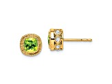 10k Yellow Gold 7.3mm 0.65ctw Cushion Peridot August Birthstone and Diamond Stud Earrings