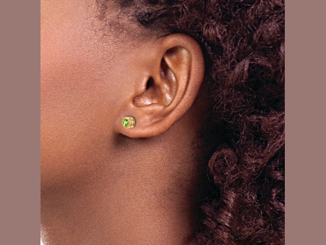 10k Yellow Gold 7.3mm 0.65ctw Cushion Peridot August Birthstone and Diamond Stud Earrings