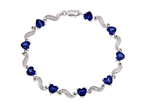 Created Blue Sapphire and Diamond Accent Sterling Silver Bracelet 8.21ctw