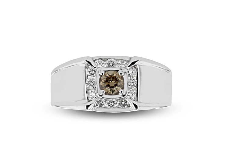 Brown and White Diamond 14K White Gold Men's Ring 0.60ctw