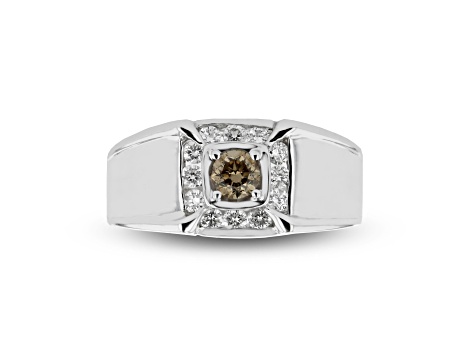 Brown and White Diamond 14K White Gold Men's Ring 0.60ctw