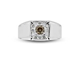 Brown and White Diamond 14K White Gold Men's Ring 0.60ctw
