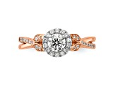 14K Two-tone White and Rose Gold Halo Round Diamond Engagement Ring 0.62ctw