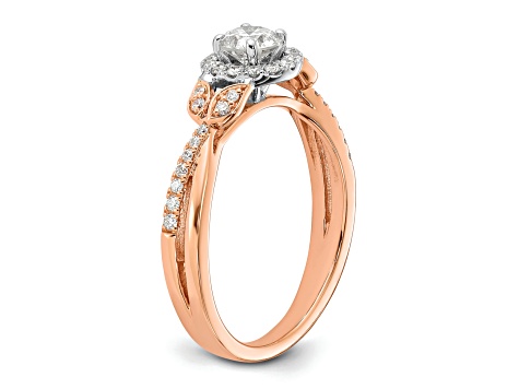 14K Two-tone White and Rose Gold Halo Round Diamond Engagement Ring 0.62ctw