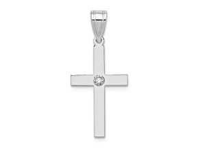 Rhodium Over 14k White Gold Diamond Cross Pendant