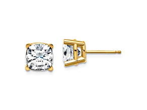 14K Yellow Gold 3.5ct. 7.0mm Cushion G H I True Light Moissanite Earrings