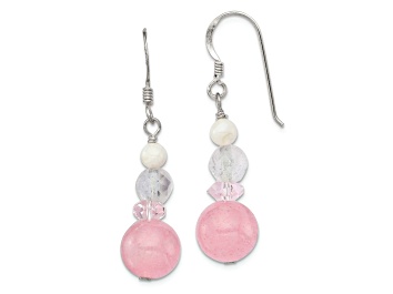 Picture of Sterling Silver Polished Pink Crystal, Jadeite and Mother of Pearl Dangle Earrings