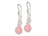 Sterling Silver Polished Pink Crystal, Jadeite and Mother of Pearl Dangle Earrings