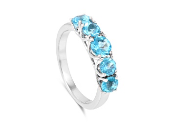 Picture of Rhodium Over Sterling Silver Paraiba Blue Apatite 5-Stone Ring