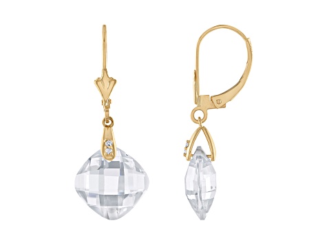 Lab Created White Sapphire and Diamond Leverback 14k Gold Earrings 10ctw