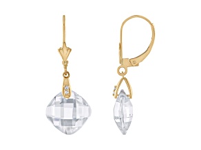 Lab Created White Sapphire and Diamond Leverback 14k Yellow Gold Earrings 10.02ctw