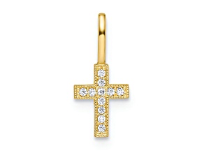 14k Yellow Gold Children's Beaded Textured Cubic Zirconia Cross Pendant
