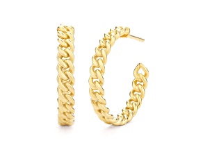 14K Yellow Gold Over Sterling Silver Curb Link J-Hoop Earrings