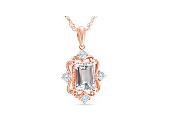 Picture of Octagonal Aquamarine and Cubic Zirconia 18K Rose Gold Over Sterling Silver Pendant with chain, 2ctw