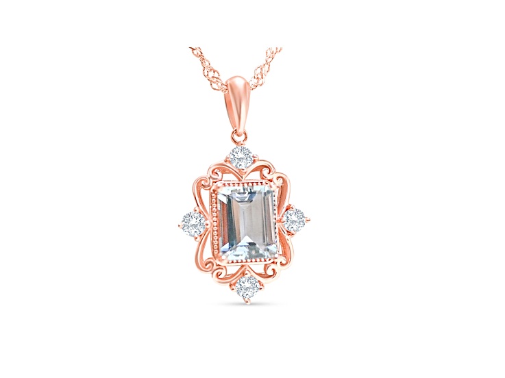 Octagonal Aquamarine and Cubic Zirconia 18K Rose Gold Over