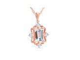 Octagonal Aquamarine and Cubic Zirconia 18K Rose Gold Over Sterling Silver Pendant with chain, 2ctw