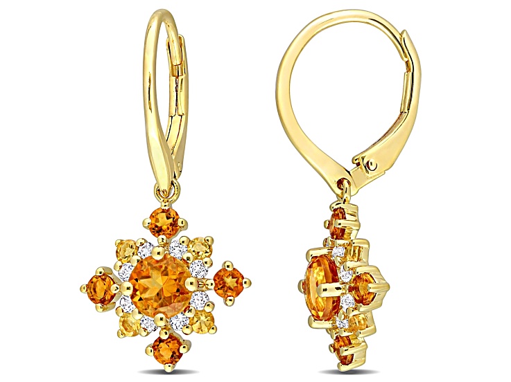 Citrine and White Topaz 18k Yellow Gold Over Sterling Silver Cluster Earrings 2.10ctw