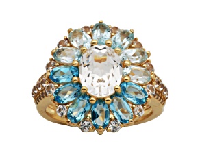 Swiss Blue Topaz 18k Yellow Gold Over Sterling Silver Ring