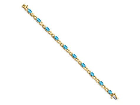 14k Two-tone Gold 7x5mm Oval Blue Topaz Bracelet