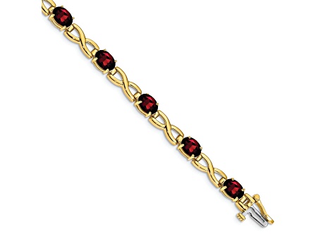 14k Two-tone Gold 7x5mm Oval Garnet Bracelet