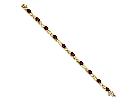 14k Two-tone Gold 7x5mm Oval Garnet Bracelet