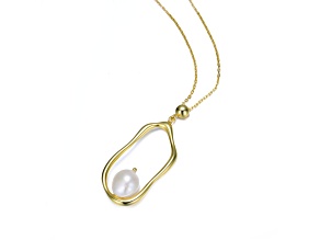 Genuine Freshwater Pearl, 14K Yellow Gold Plated over Sterling Silver Halo Necklace