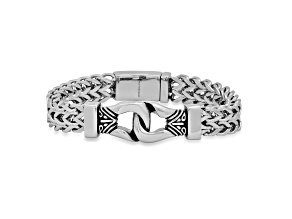Men's Stainless Steel Double Row Wheat Link Buckle Bracelet