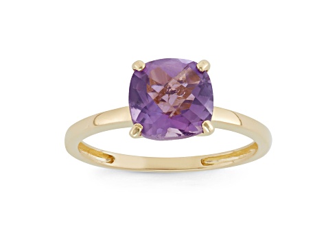 Square Cushion Amethyst 10K Yellow Gold Ring 1.50ct