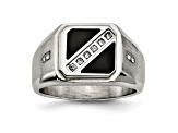 White Cubic Zirconia And Black Enamel Stainless Steel Men's Ring