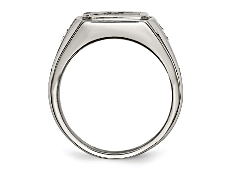 White Cubic Zirconia And Black Enamel Stainless Steel Men's Ring