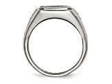 White Cubic Zirconia And Black Enamel Stainless Steel Men's Ring