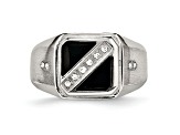 White Cubic Zirconia And Black Enamel Stainless Steel Men's Ring