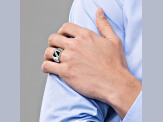 White Cubic Zirconia And Black Enamel Stainless Steel Men's Ring