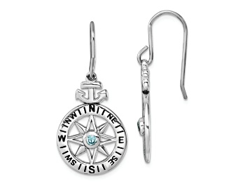 Picture of Rhodium Over Sterling Silver Polished Cubic Zirconia Compass Dangle Earrings