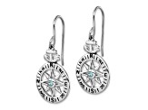 Rhodium Over Sterling Silver Polished Cubic Zirconia Compass Dangle Earrings