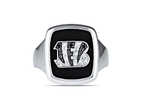 NFL True Fans Cincinnati Bengals Men's Onyx and 0.05ctw Diamond Sterling Silver Ring